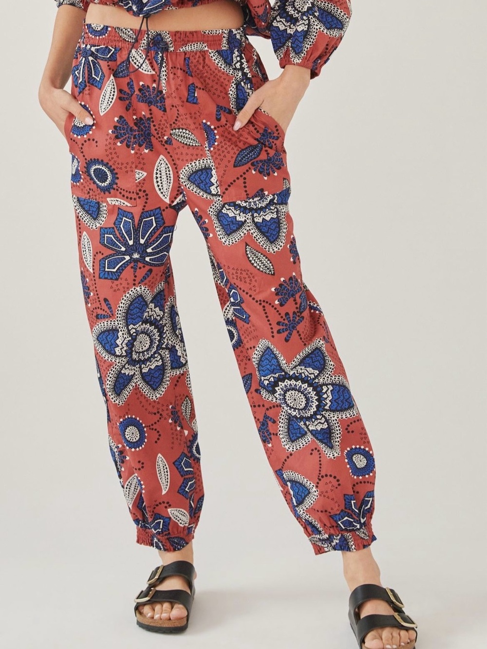 Sundry Terracotta Joggers with Navy & Cream Floral Print